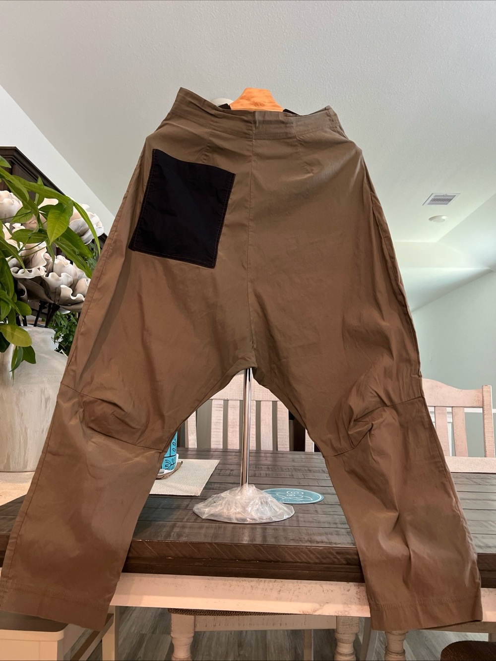 Women's Brown Cargo Harem Pants with Black Patch Pocket